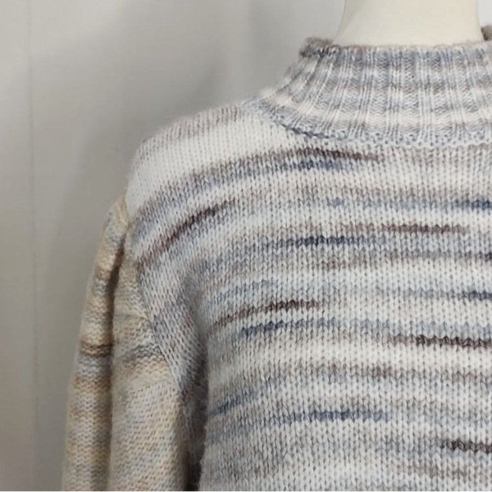 Halston Sweater L Puff Sleeve Space-Dyed Mock Neck Knit Cozy - Picture 4 of 10